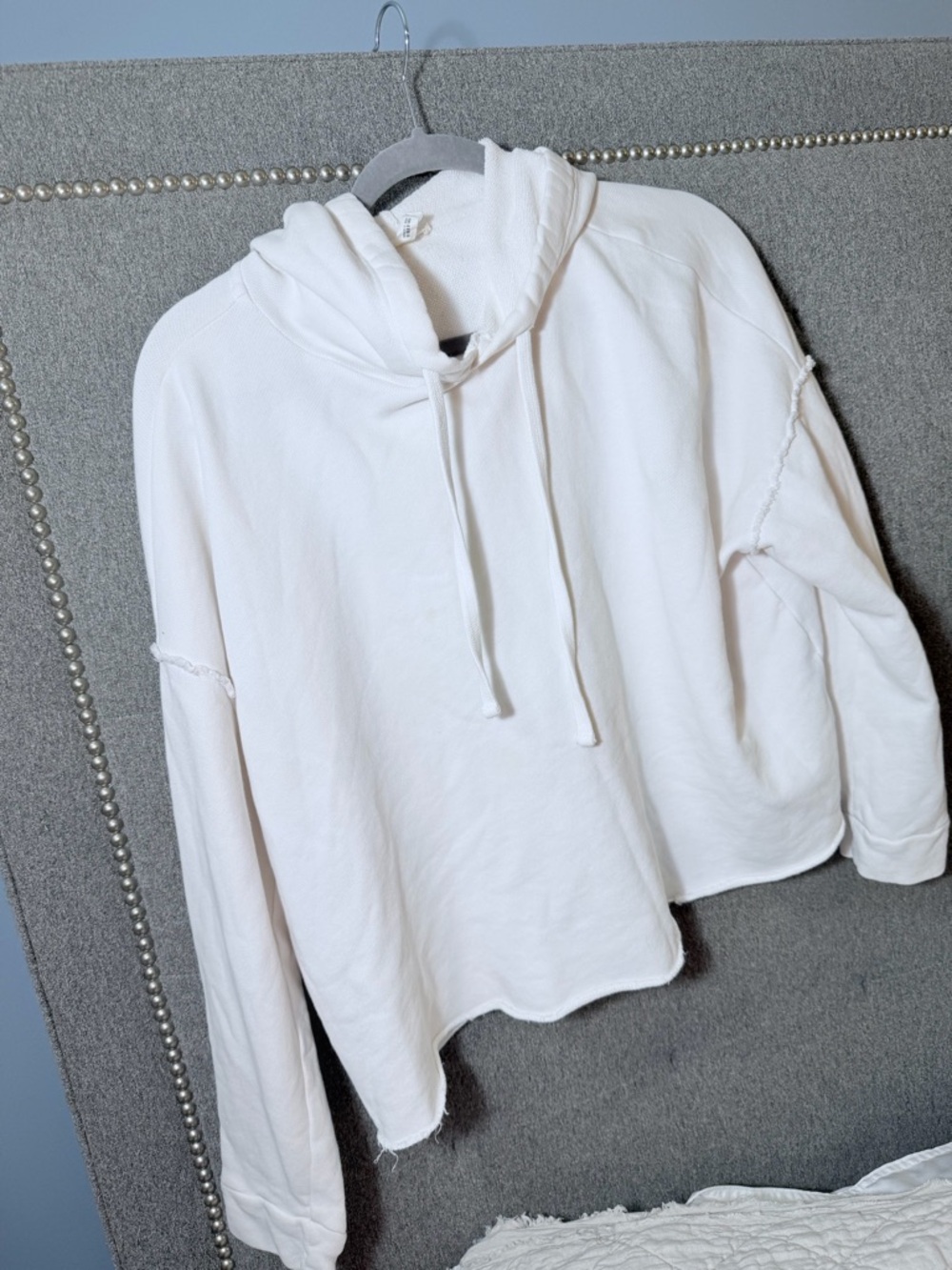 Eileen Fisher Ivory Cropped Drawstring Hoodie